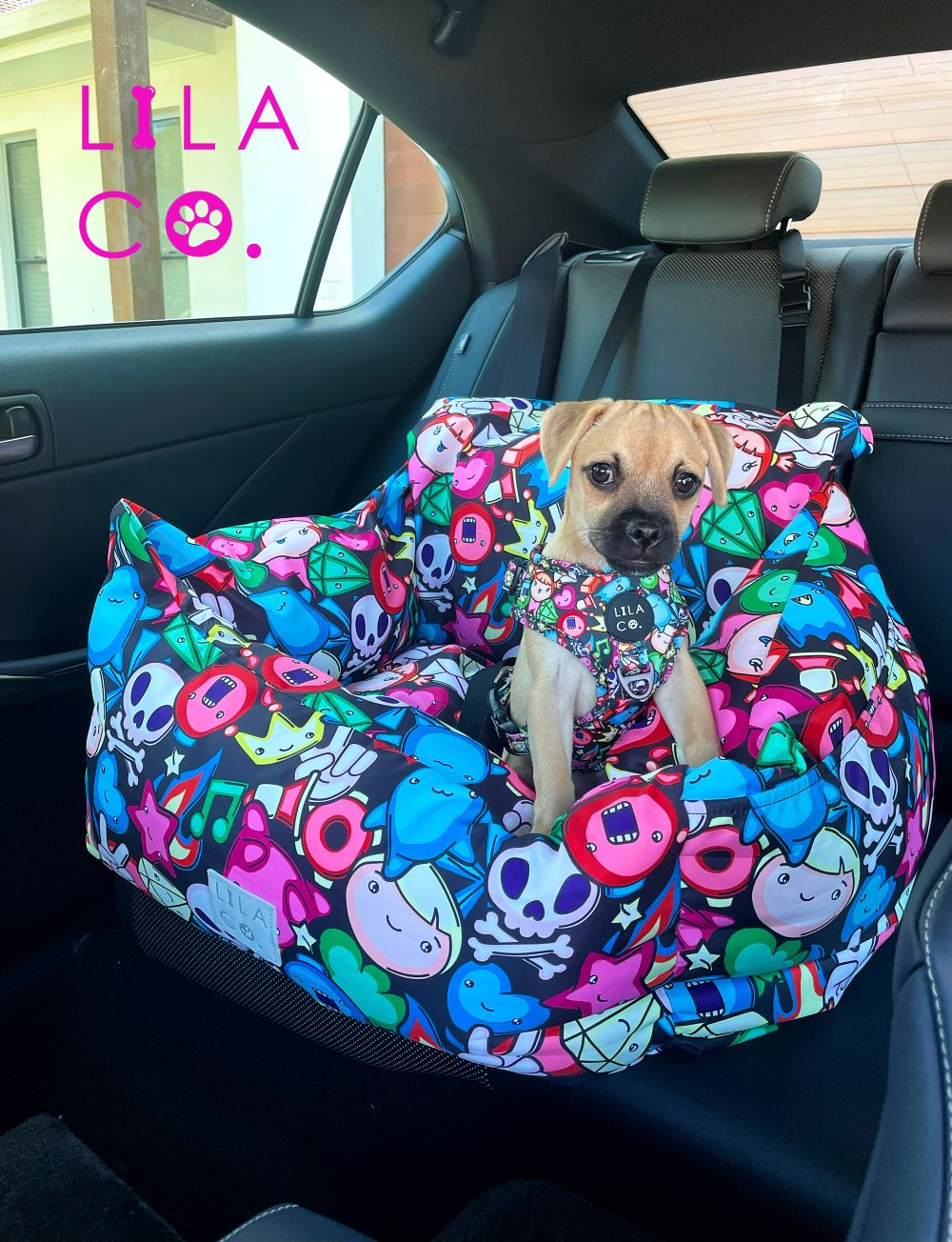 Pug x Jack Russell Terrier Puppy Black Gamer Characters Print Dog Car Seat Dog Car Safety Dog Car Bed Australia Pet Supplies Australia Dog Accessories Pet Accessories