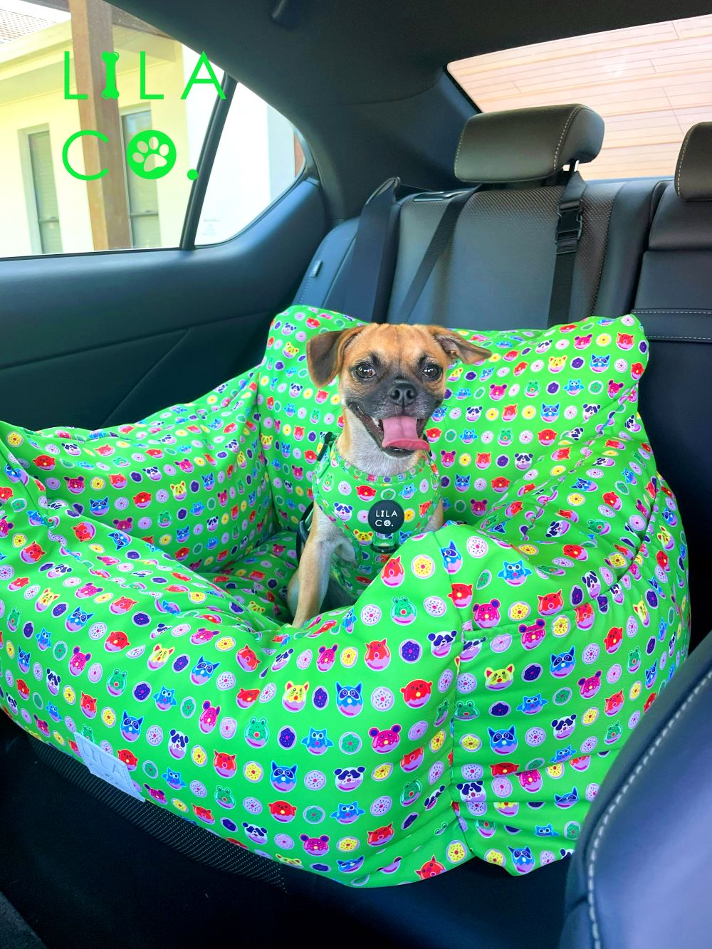 Pug x Jack Russell Terrier Green Donut Animals Print Dog Car Seat Dog Car Bed Dog Car Safety  Australia Pet Supplies Australia Dog Accessories Pet Accessories