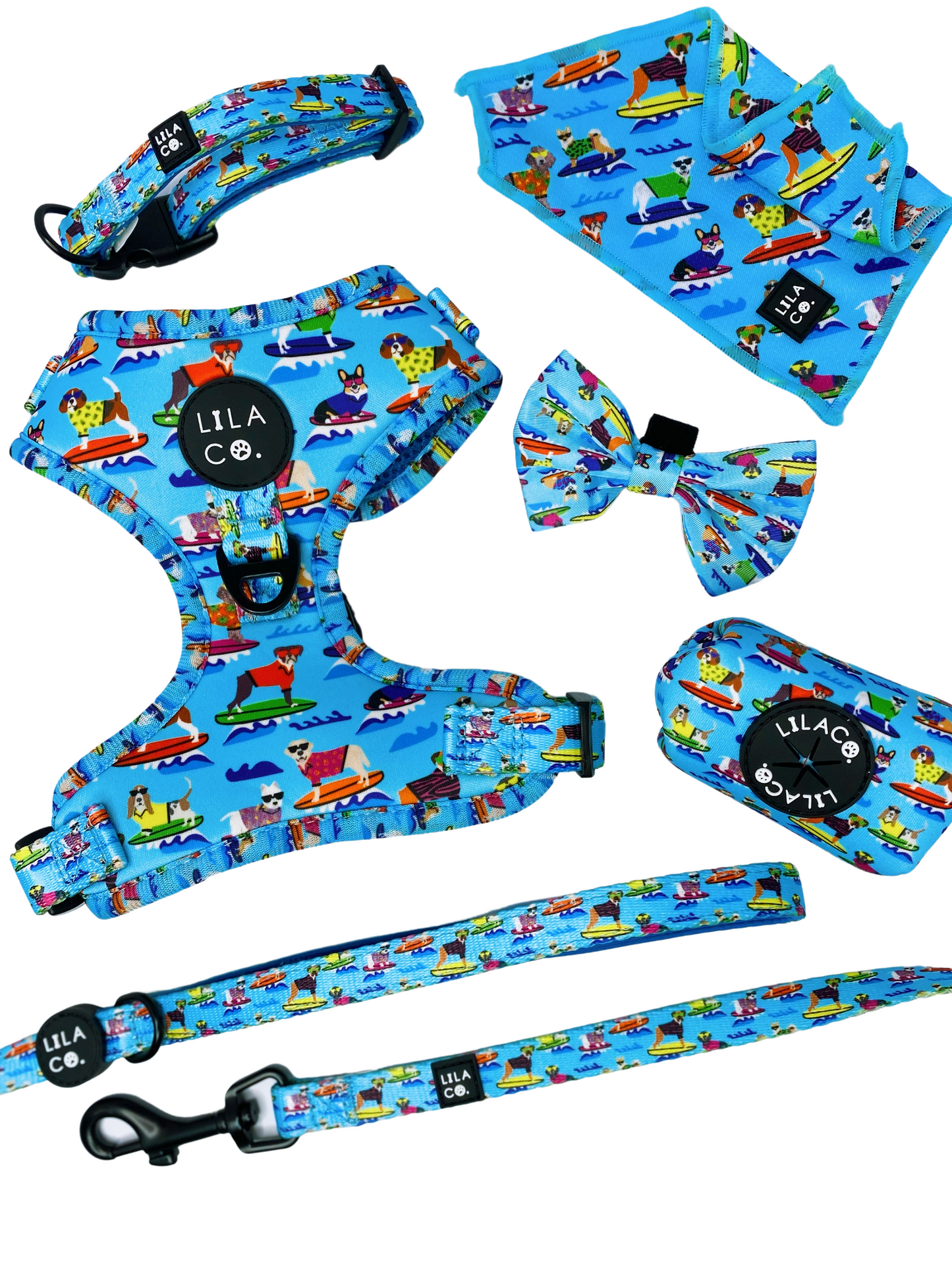 Blue Surf Dogs Complete Dog Harness Set Dog Harness Adjustable Dog Harness Dog Bow Tie Dog Leash Dog Collar Dog Bandana Poop Bag Holder  Australia Pet Supplies Australia Dog Accessories Pet Accessories