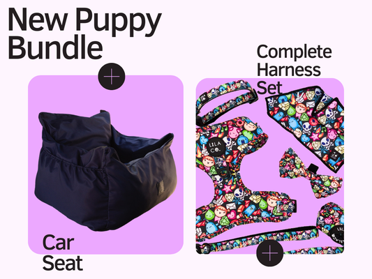 Midnight Blue Dog Car Seat and Complete Harness Set Lila Co New Puppy Bundle