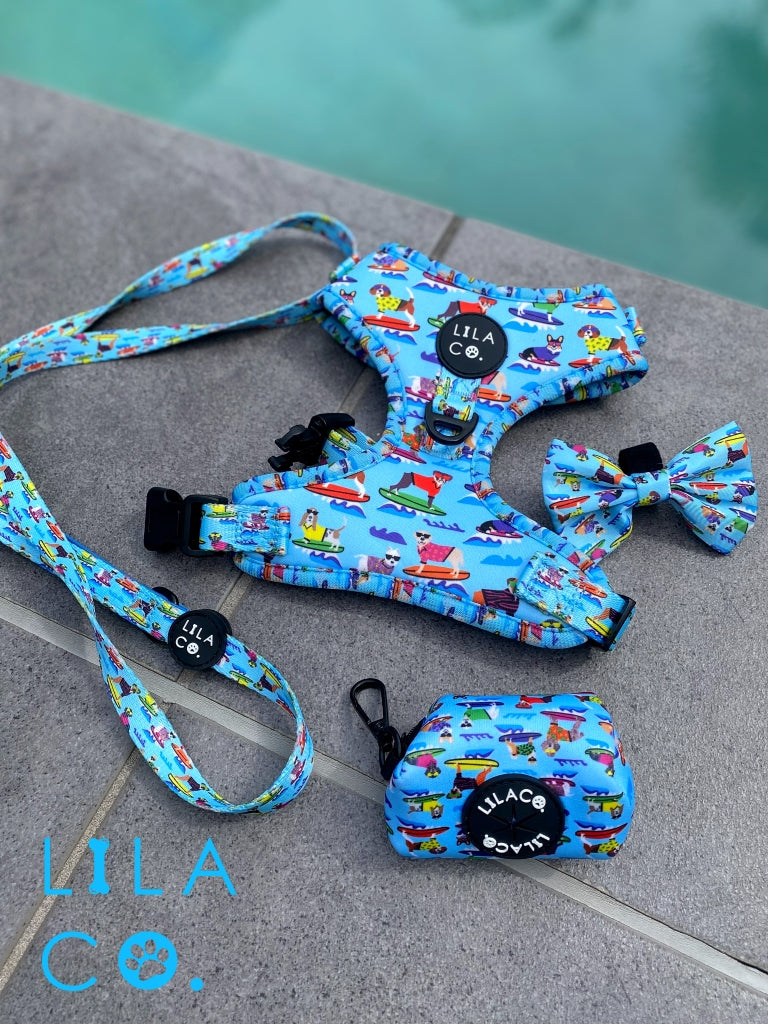 Blue Surf Dogs Print Adjustable Dog Harness Dog Leash Dog Bow Tie Poop Bag Holder Australia Pet Supplies Australia Pet Accessories