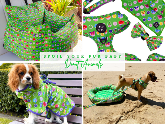 Green Donut Animals Ultimate Spoil Your Fur Baby Bundle - Robe, Car Seat, Harness Set, Cooling Pet Bed