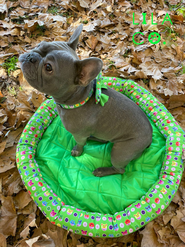 French Bulldog in Green Donut Animals Cooling Dog Pet Bed Outdoor Dog Bed Summer Dog Bed Dog Collar and Dog Bow Tie Australia Pet Supplies