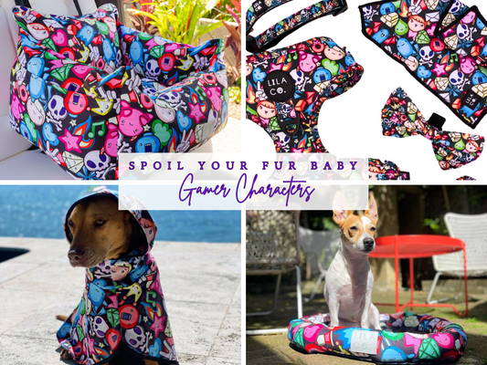 Black Gamer Characters Ultimate Spoil Your Fur Baby Bundle - Dog Robe, Car Seat, Harness Set, Cooling Pet Bed