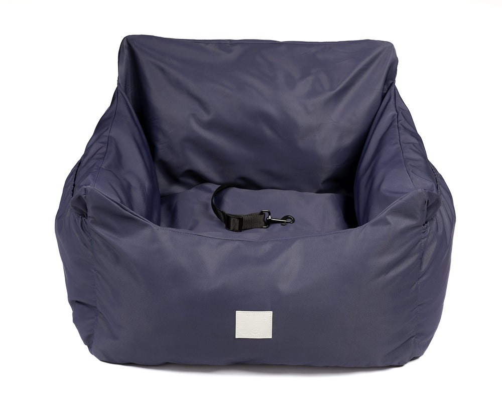 Royal navy blue water resistant dog car seat bed front view