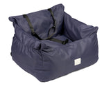 Royal navy blue water resistant dog car seat bed side view in car