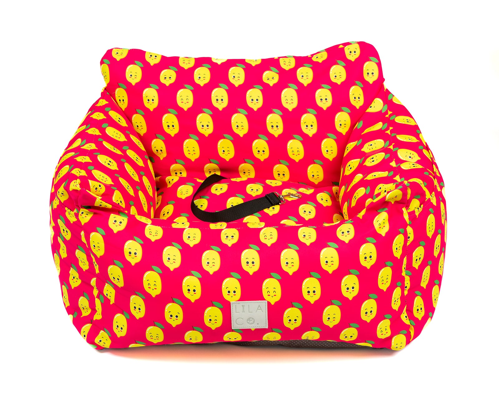 Pink donut animals print water resistant dog car seat bed front view