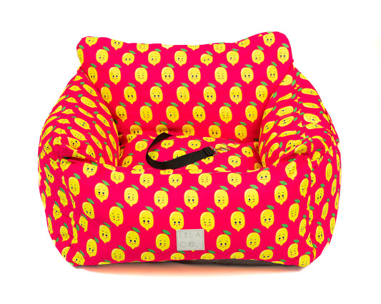 Pink donut animals print water resistant dog car seat bed front view