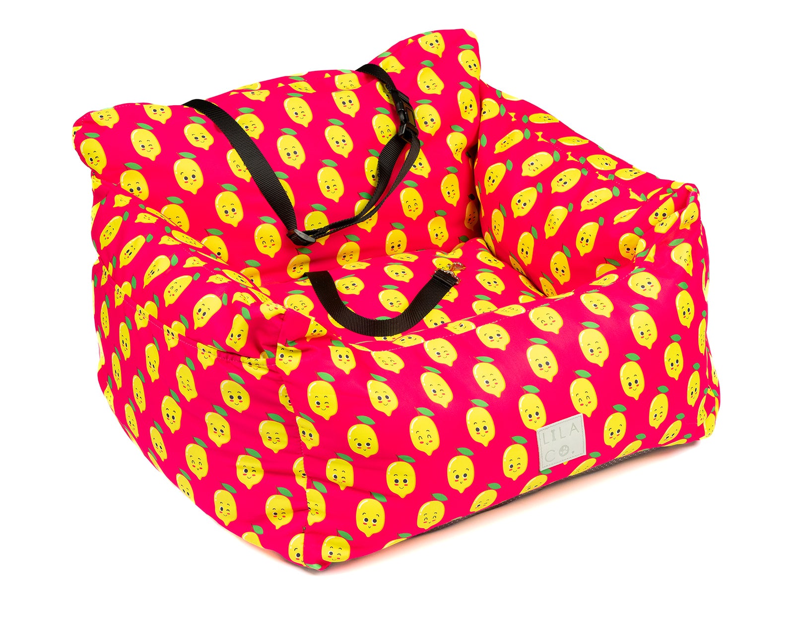 Pink donut animals print water resistant dog car seat bed front view