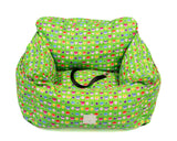 Green donut animals print water resistant dog car seat bed front view