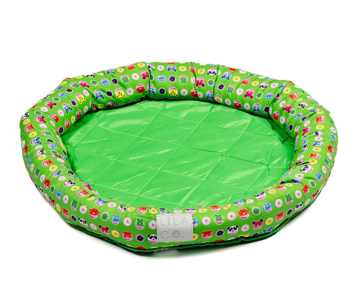 
                  
                    Green donut animals print small, medium and large water resistant cooling dog and pet bed 
                  
                