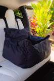 Midnight Blue water resistant dog car seat bed side view in car