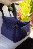 Royal navy blue water resistant dog car seat bed front view in car