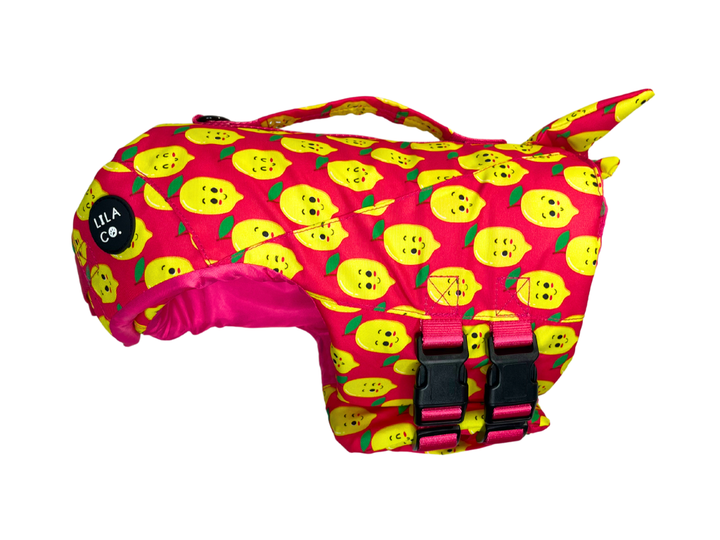 Pink Happy Lemons Dog Life Jacket Float Vest Side